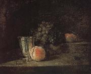 Jean Baptiste Simeon Chardin Silver peach red wine grapes and apple France oil painting artist